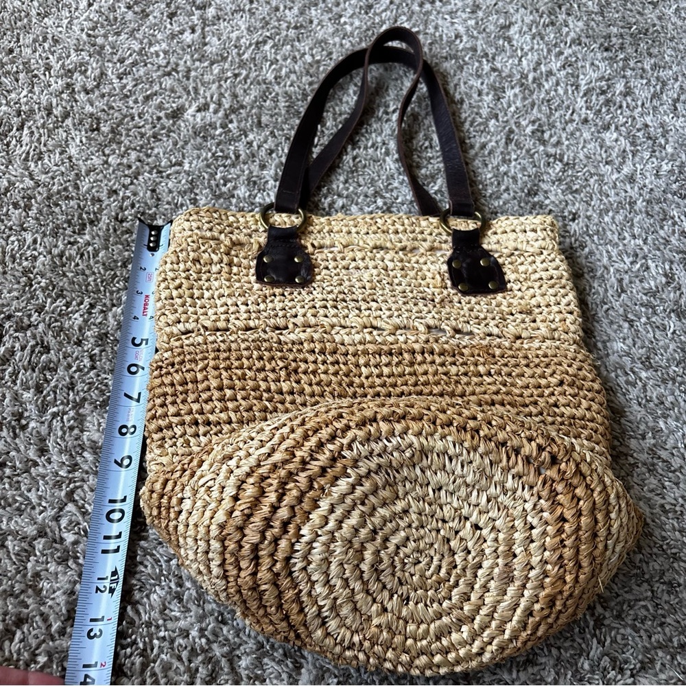 Woven Straw Tote Bag with medium Brown lesther Handles Flora  Bella